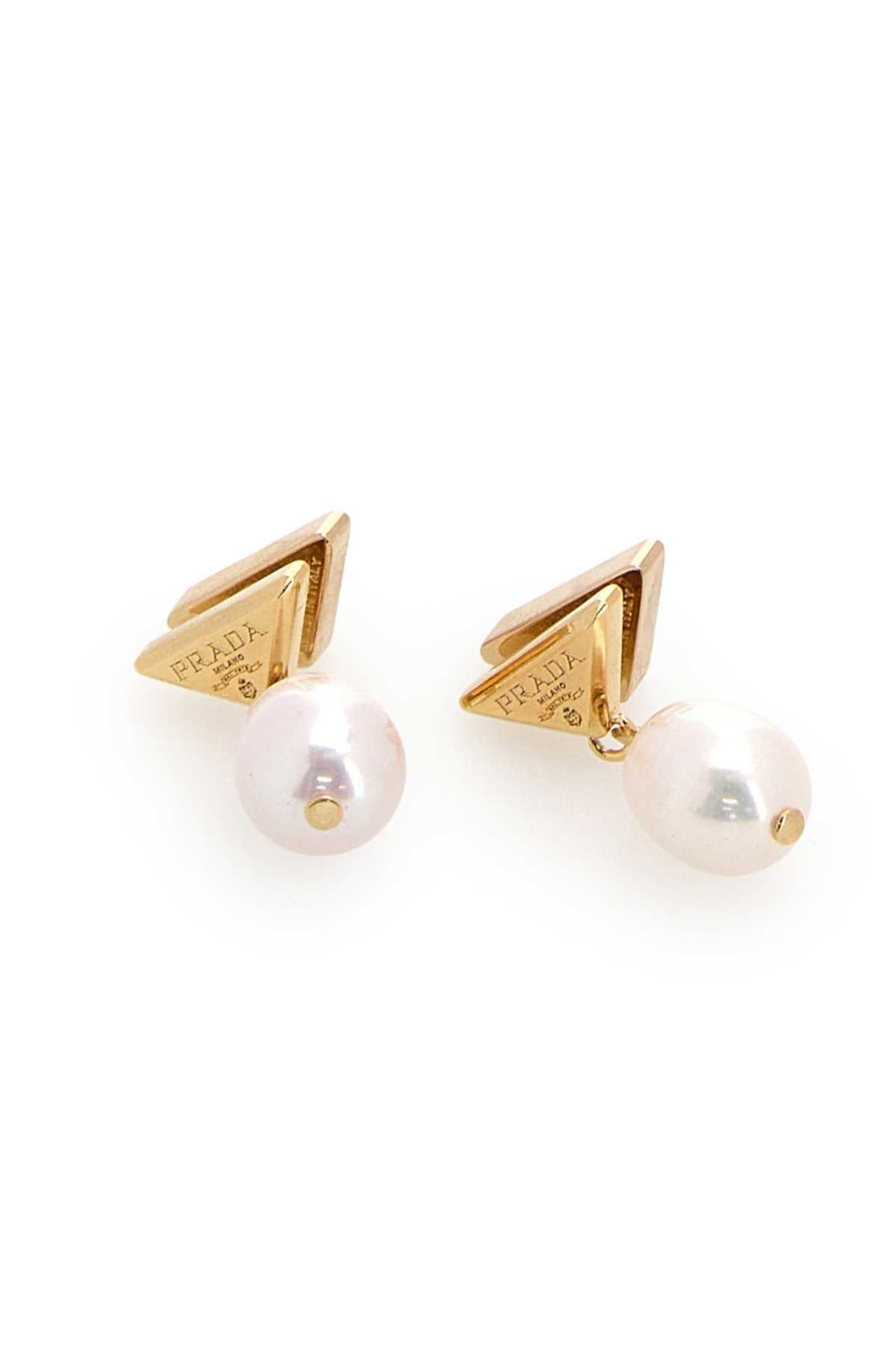 Prada Women Two-Tone Pearls And Metal Earrings PRADA