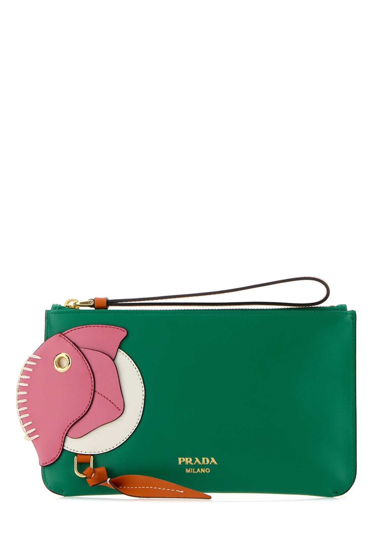 Prada Women Green Leather Pouch PRADA