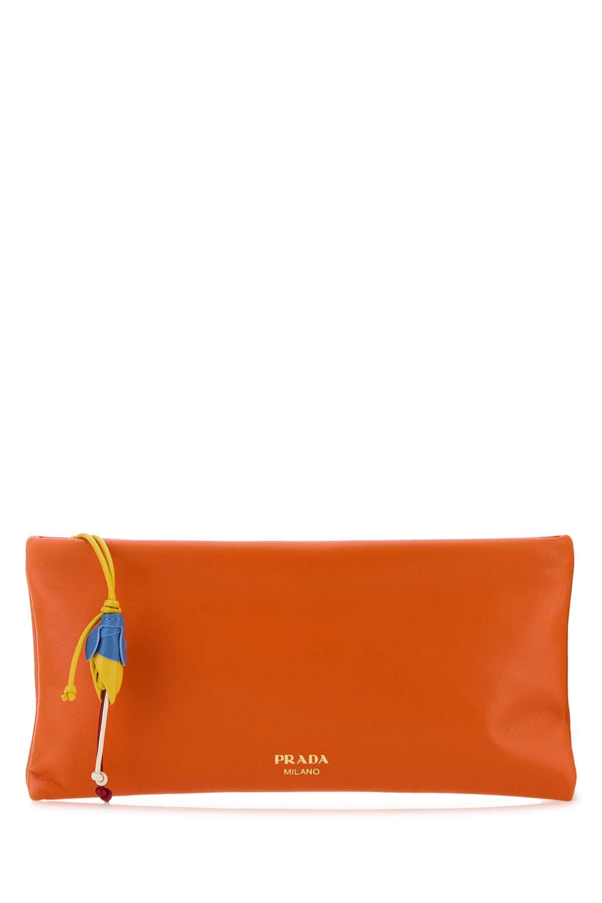 Prada Women Orange Nappa Leather Pouch PRADA