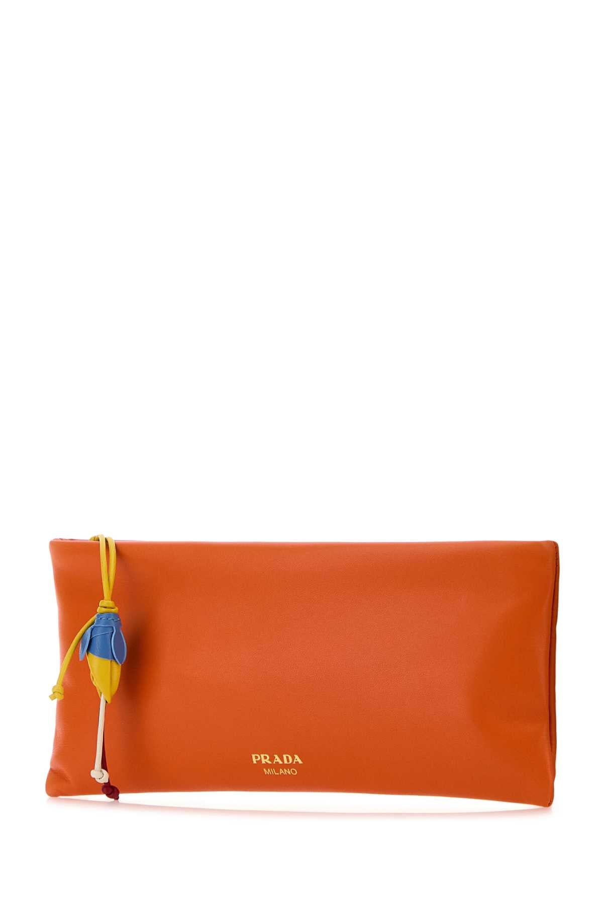 Prada Women Orange Nappa Leather Pouch PRADA