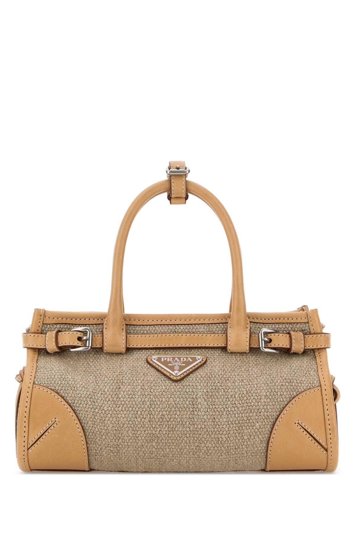 Prada Women Sand Canvas Small Prada Bonnie Handbag PRADA