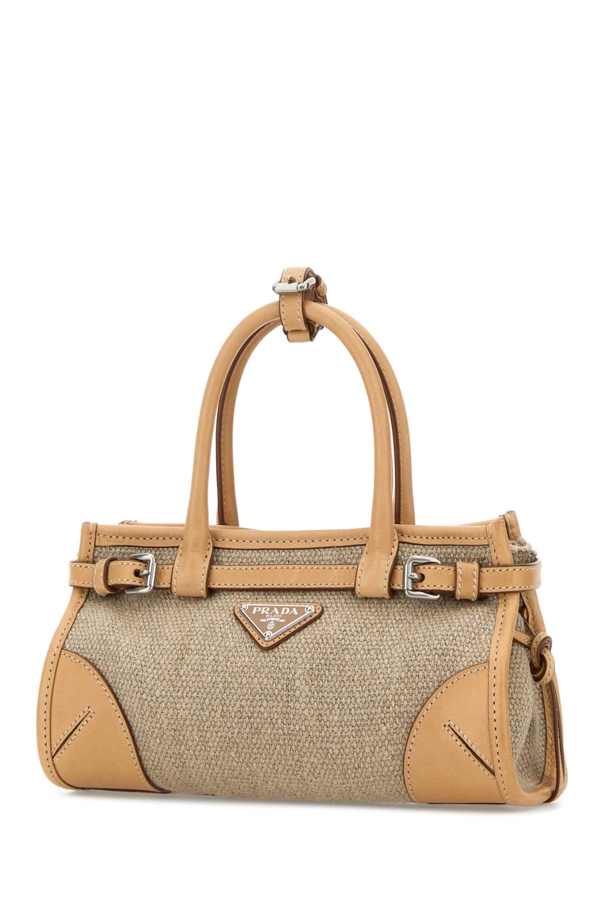 Prada Women Sand Canvas Small Prada Bonnie Handbag PRADA
