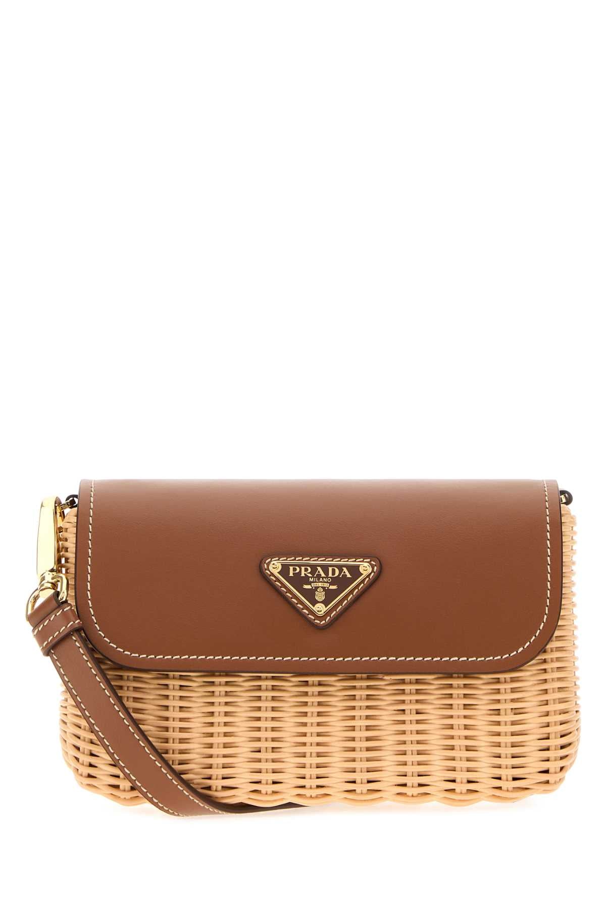 Prada Women Two-Tone Wicker And Leather Crossbody Bag PRADA