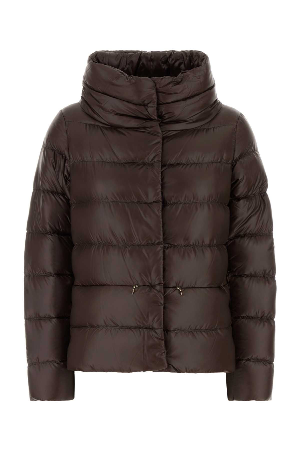 Herno Women Chocolate Nylon Down Jacket HERNO