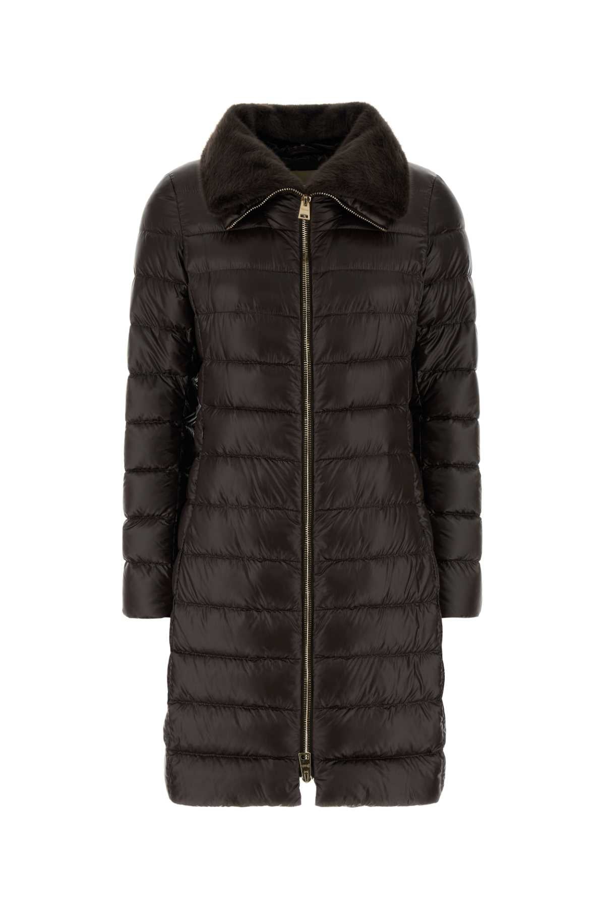 Herno Women Chocolate Nylon Elisa Down Jacket HERNO