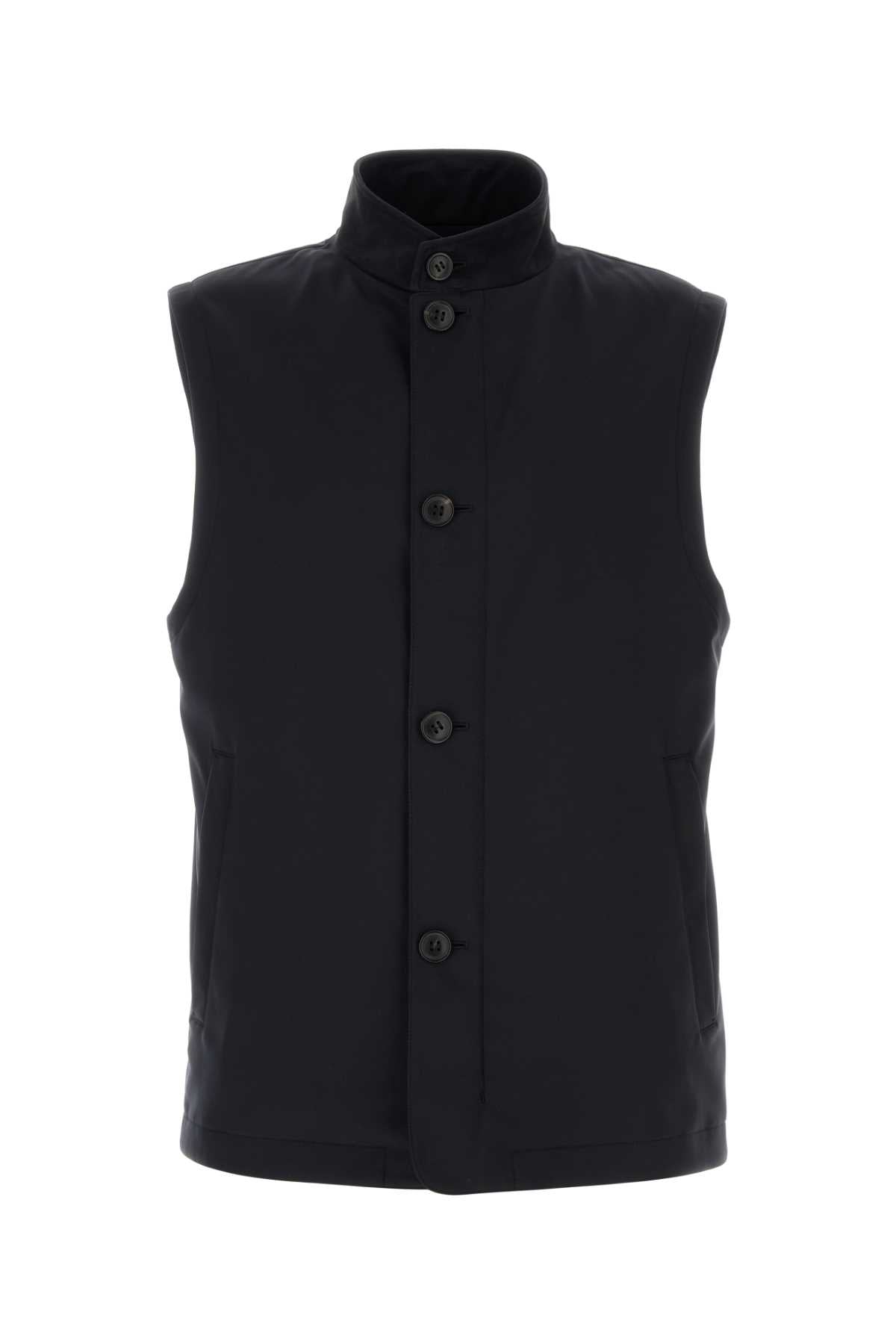 Zegna Men Midnight Blue Polyester Motorin Sleeveless Jacket