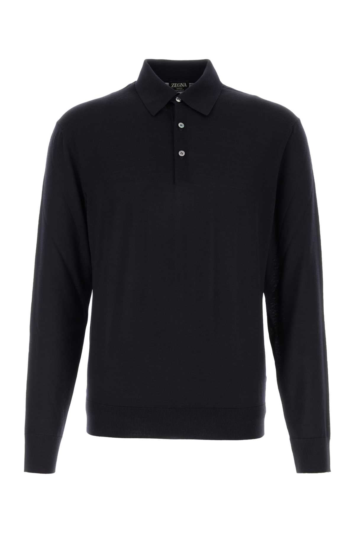 Zegna Men Midnight Blue Wool Polo Shirt ZEGNA