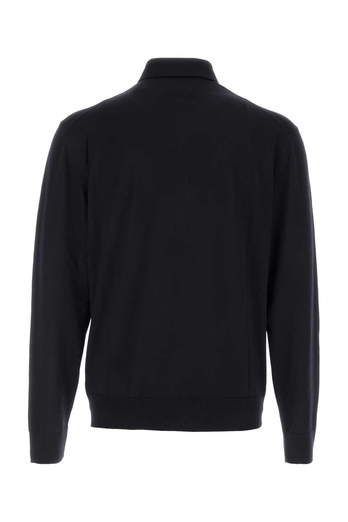 Zegna Men Midnight Blue Wool Polo Shirt ZEGNA