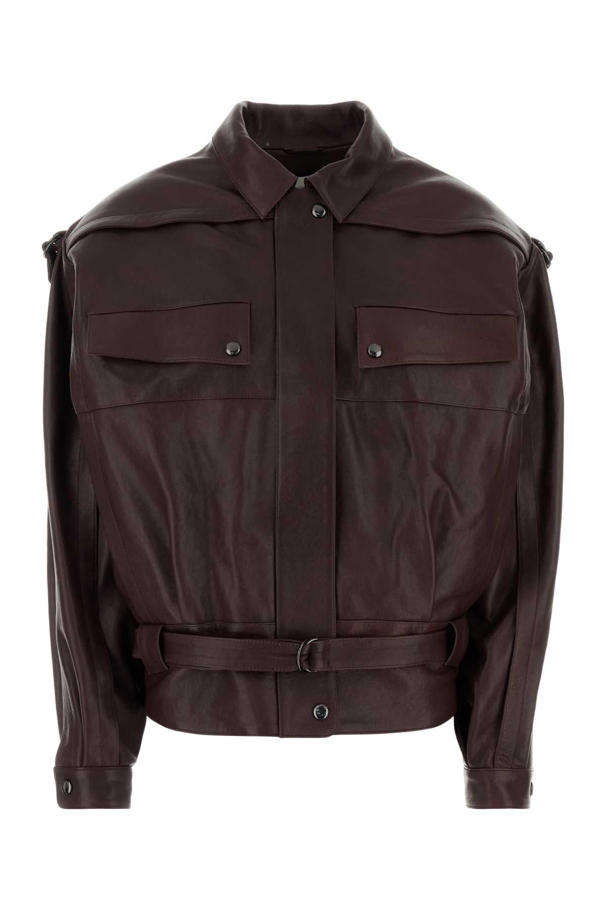 Magda Butrym Women Burgundy Leather Oversize Jacket MAGDA BUTRYM