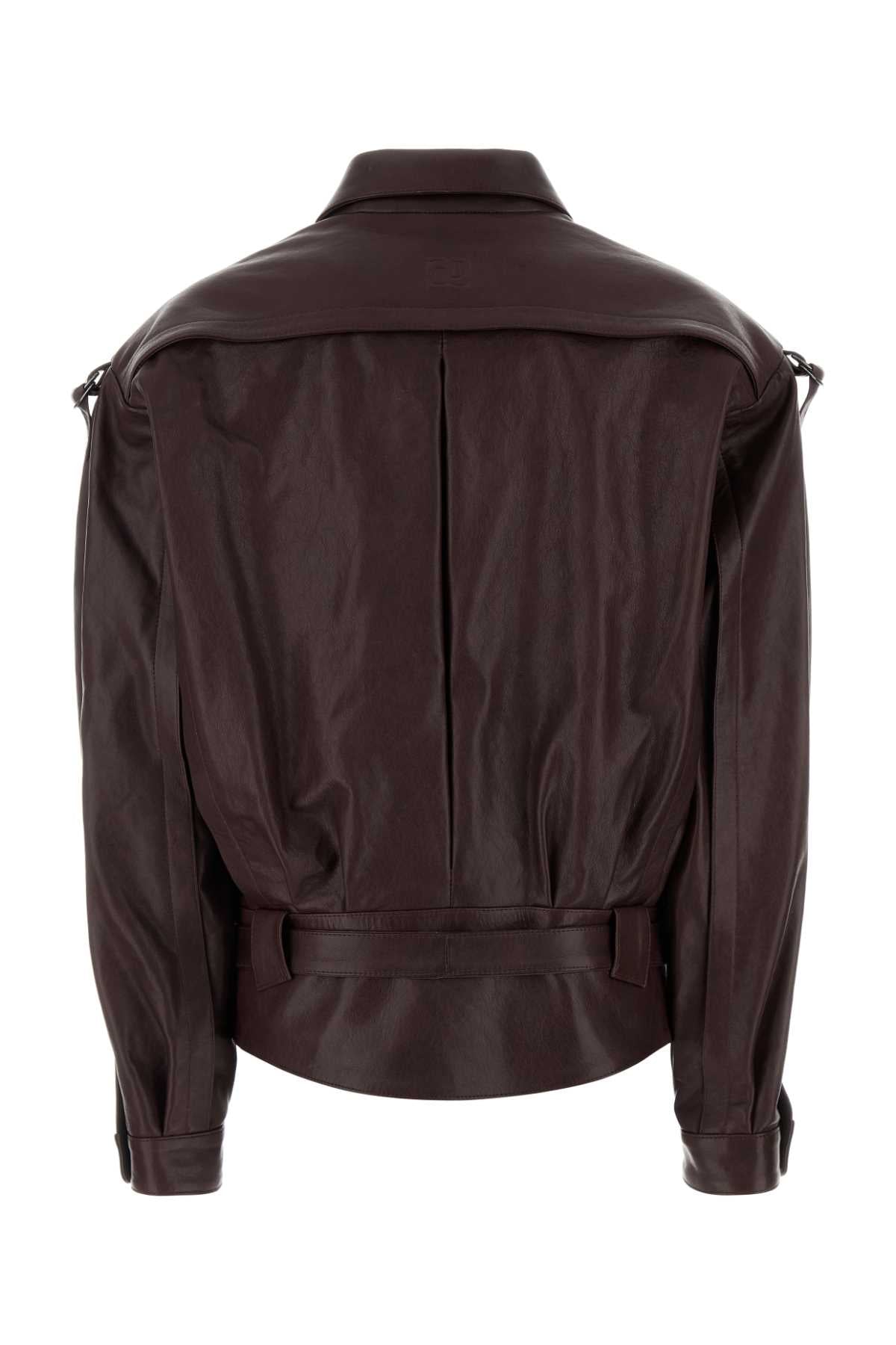 Magda Butrym Women Burgundy Leather Oversize Jacket MAGDA BUTRYM