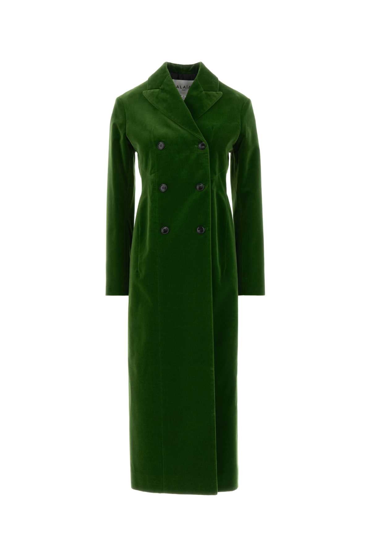 Alaia Women Grass Green Velvet Coat ALAIA