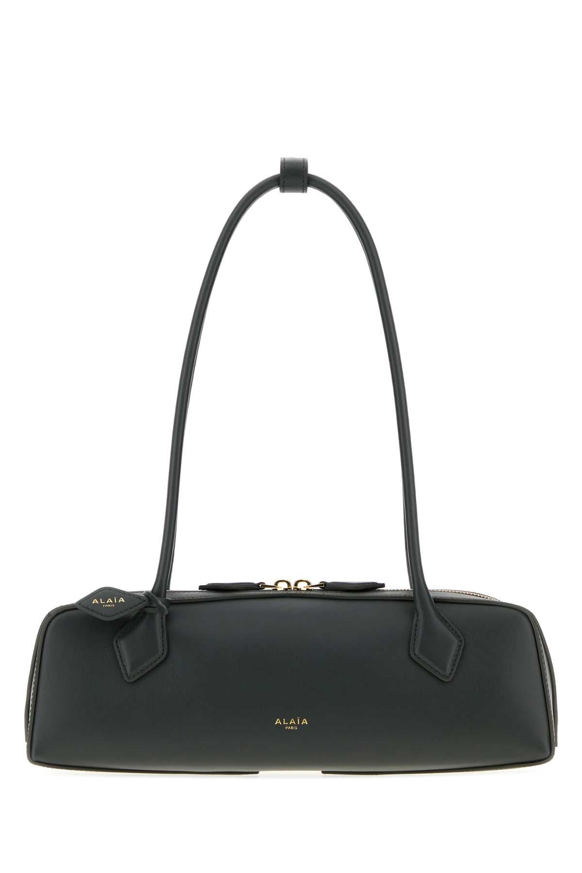 Alaia Women Graphite Leather Medium Teckel Shoulder Bag ALAIA
