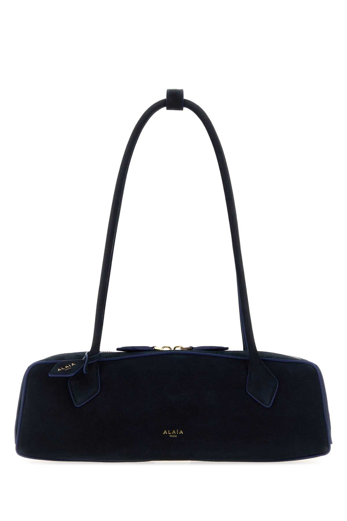 Alaia Women Midnight Blue Suede Medium Le Teckel Shoulder Bag ALAIA