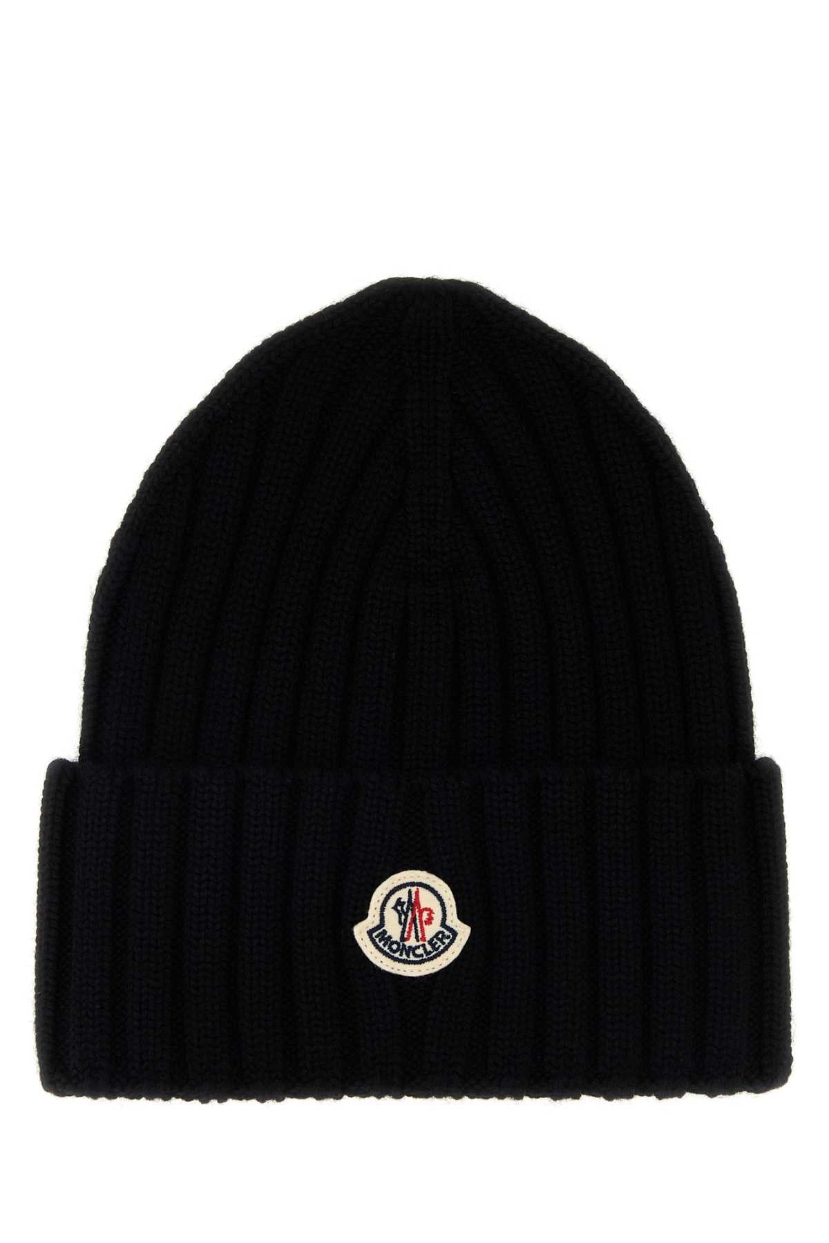 Moncler Women Black Wool Beanie Hat MONCLER