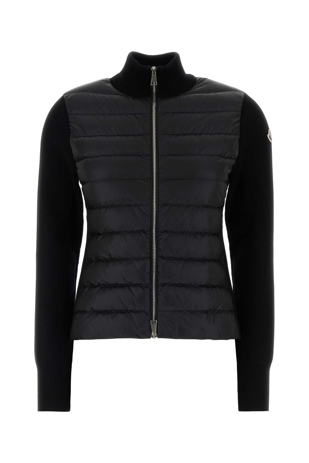 Moncler Women Black Nylon And Wool Cardigan MONCLER