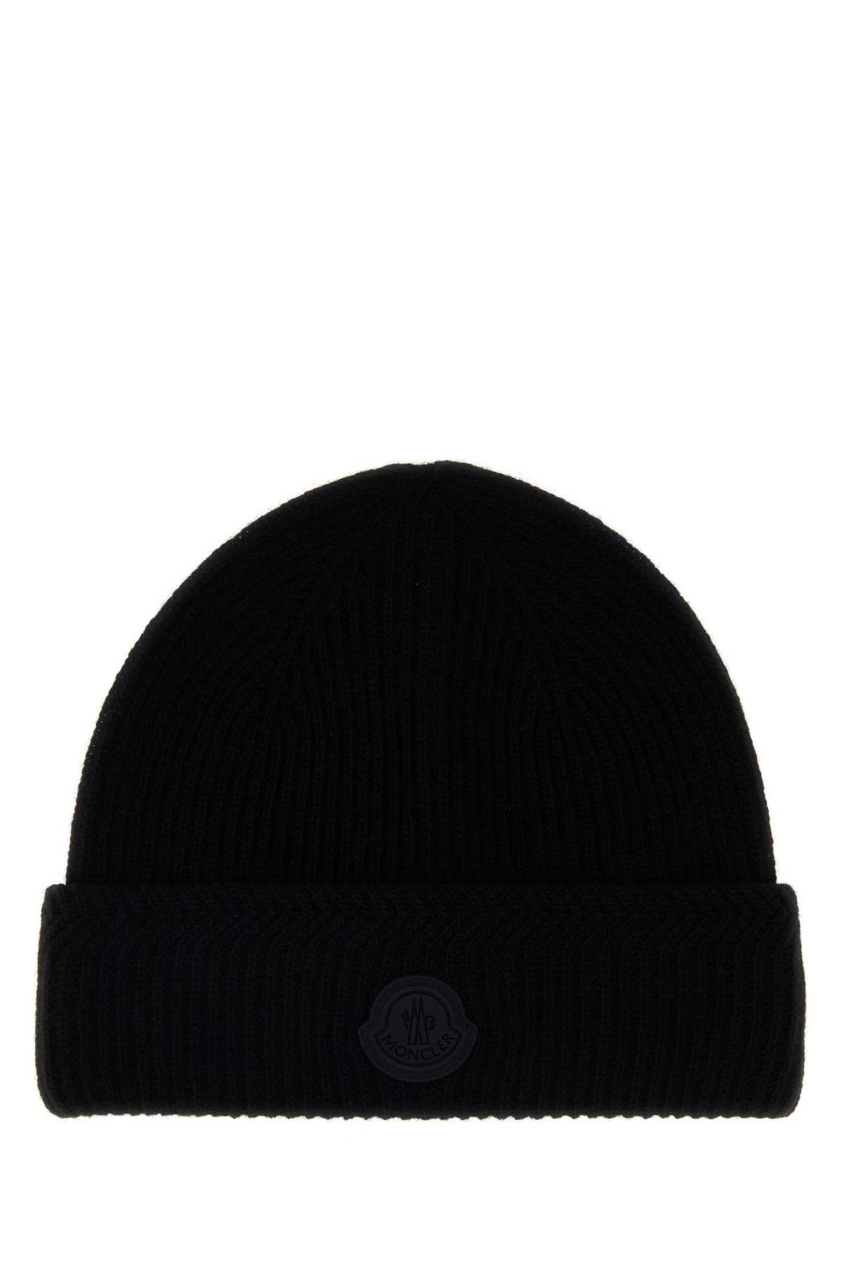 Moncler Men Black Wool Blend Beanie Hat MONCLER