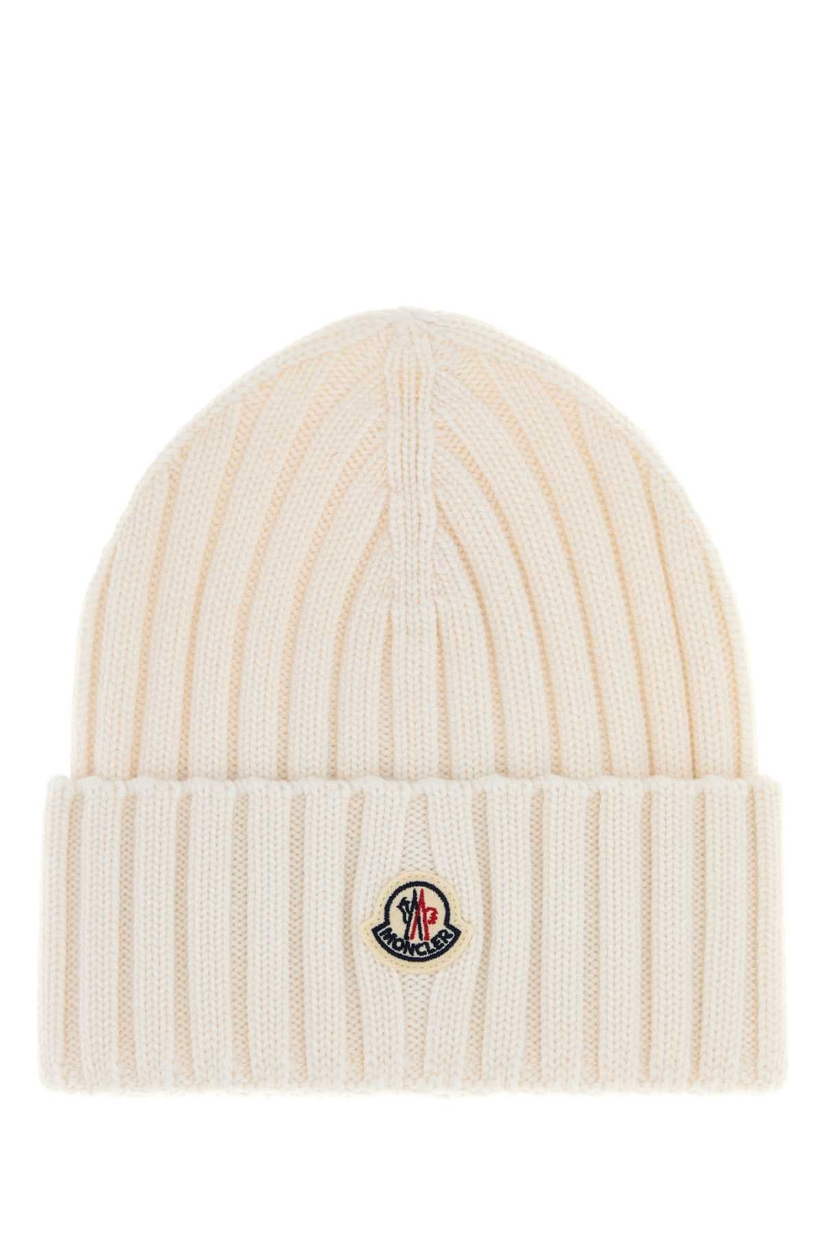 Moncler Women Ivory Wool Beanie Hat MONCLER