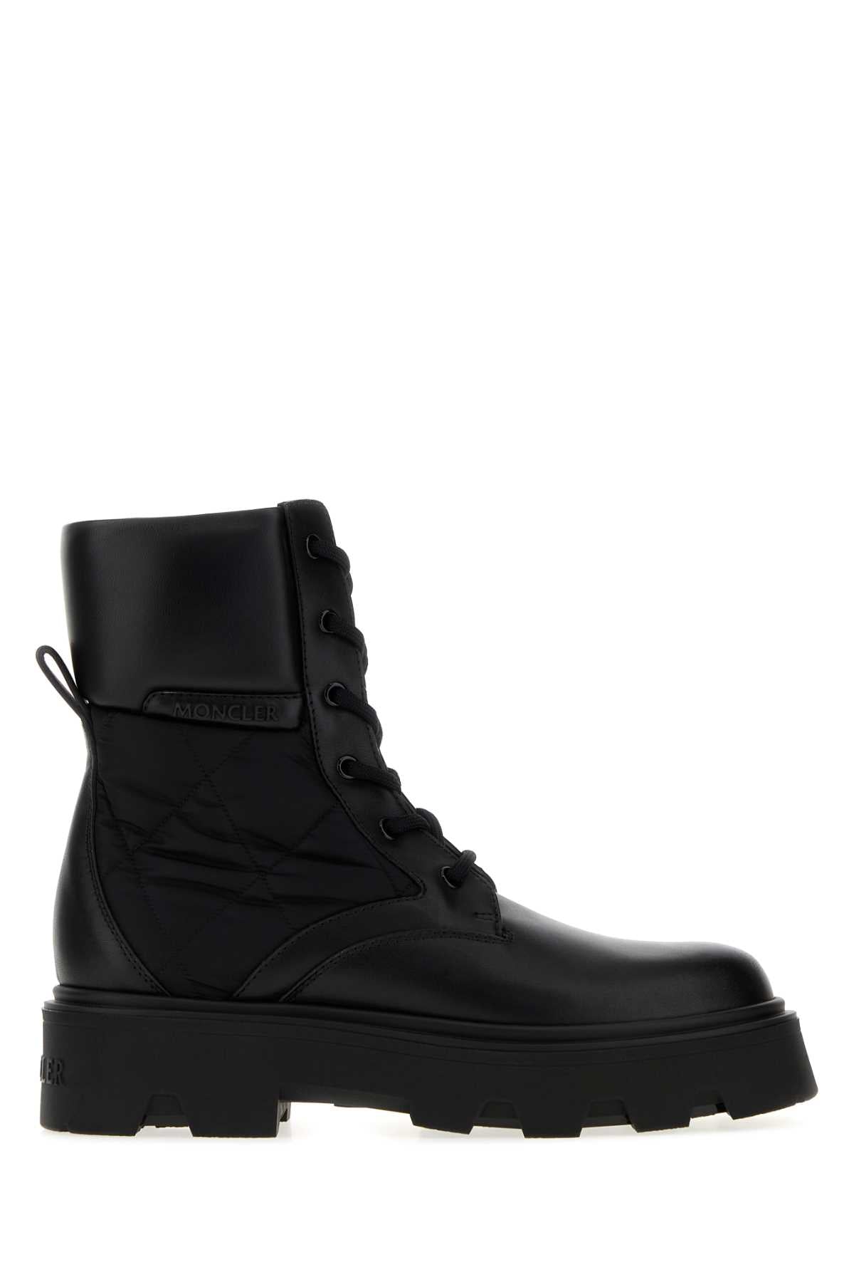 Moncler Women Black Leather And Fabric Aurea Ankle Boots MONCLER