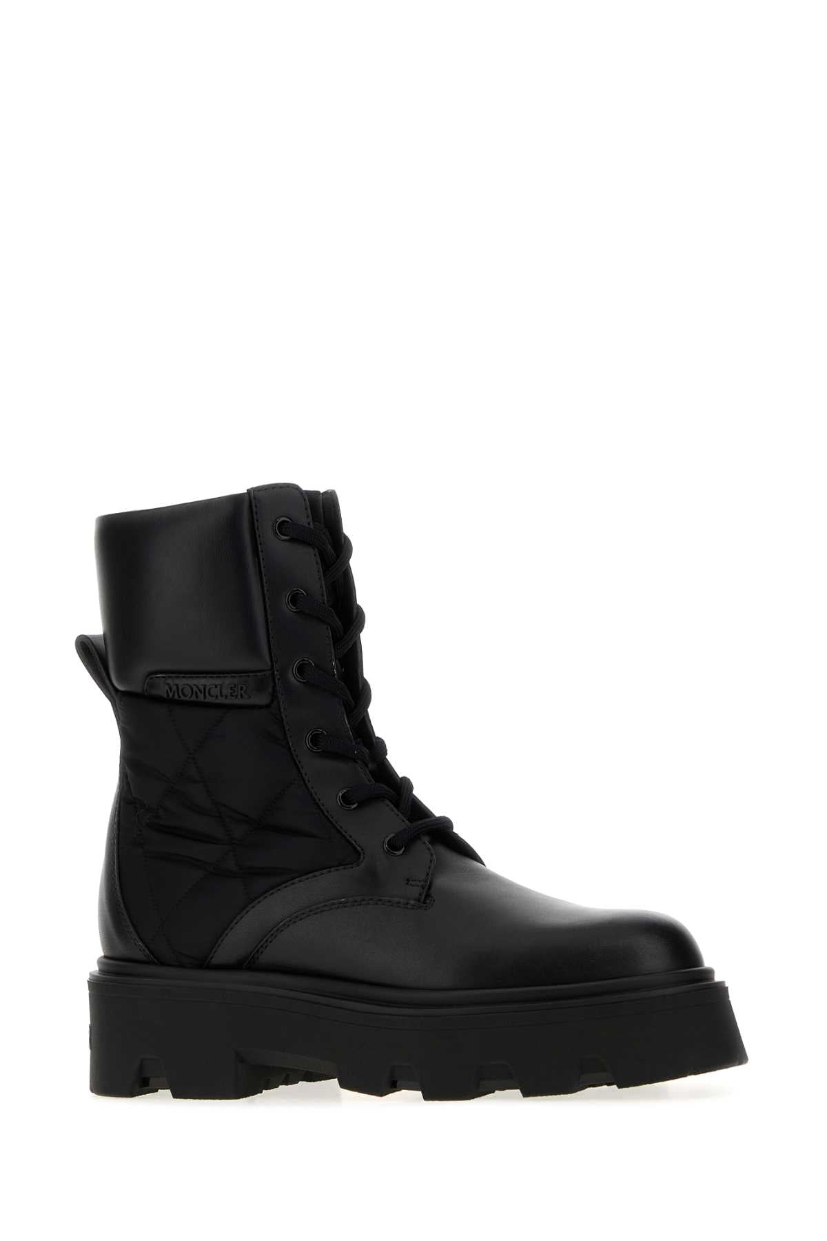 Moncler Women Black Leather And Fabric Aurea Ankle Boots MONCLER
