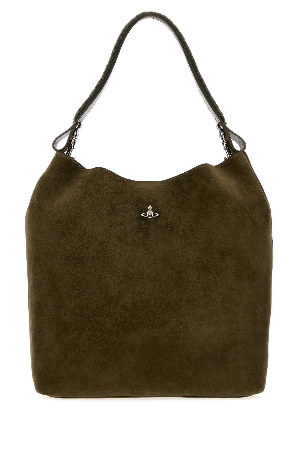 Vivienne Westwood Women Olive Green Suede Lottie Shopping Bag VIVIENNE WESTWOOD