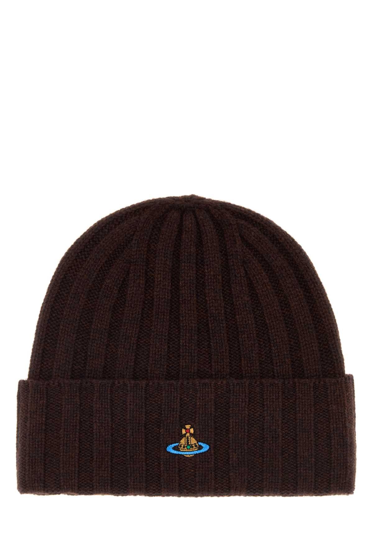 Vivienne Westwood Women Chocolate Cashmere Beanie Hat VIVIENNE WESTWOOD