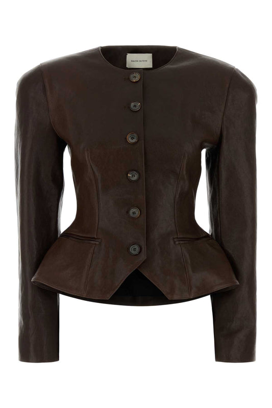 Magda Butrym Women Brown Leather Jacket MAGDA BUTRYM