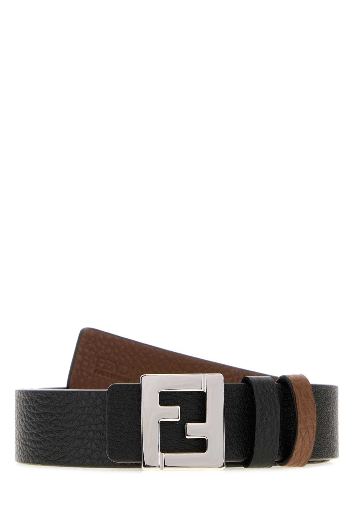 Fendi Men Black Leather Reversible Belt FENDI