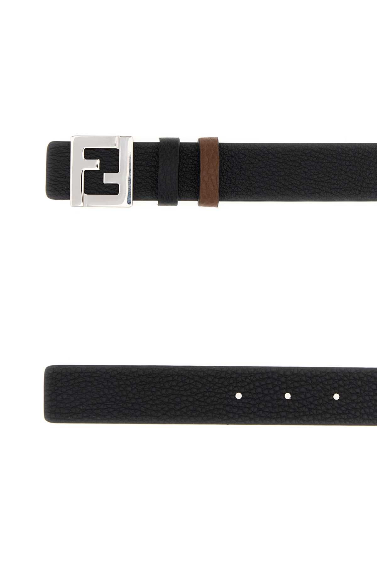 Fendi Men Black Leather Reversible Belt FENDI