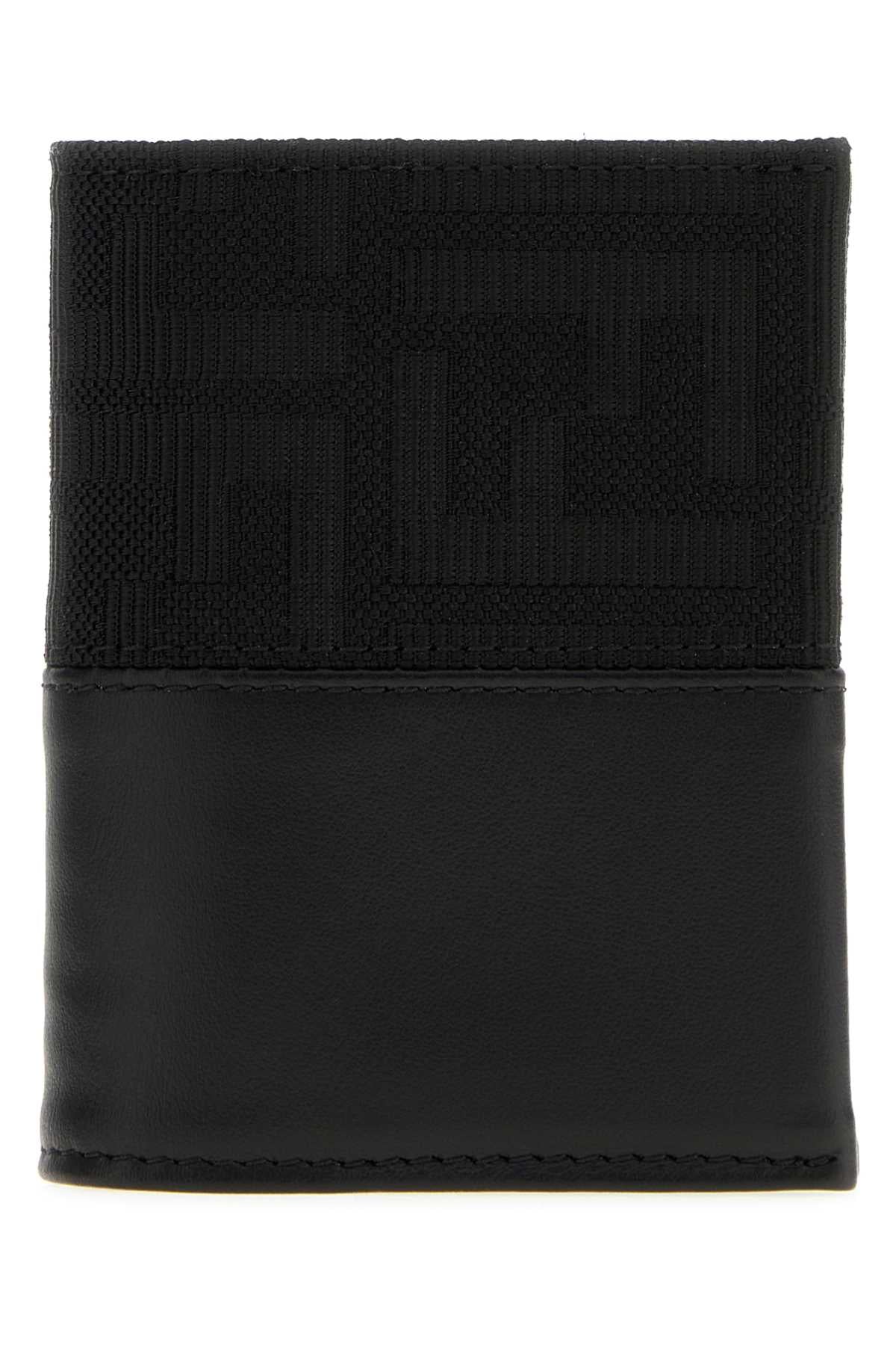 Fendi Men Black Jacquard And Leather Ff Card Holder FENDI