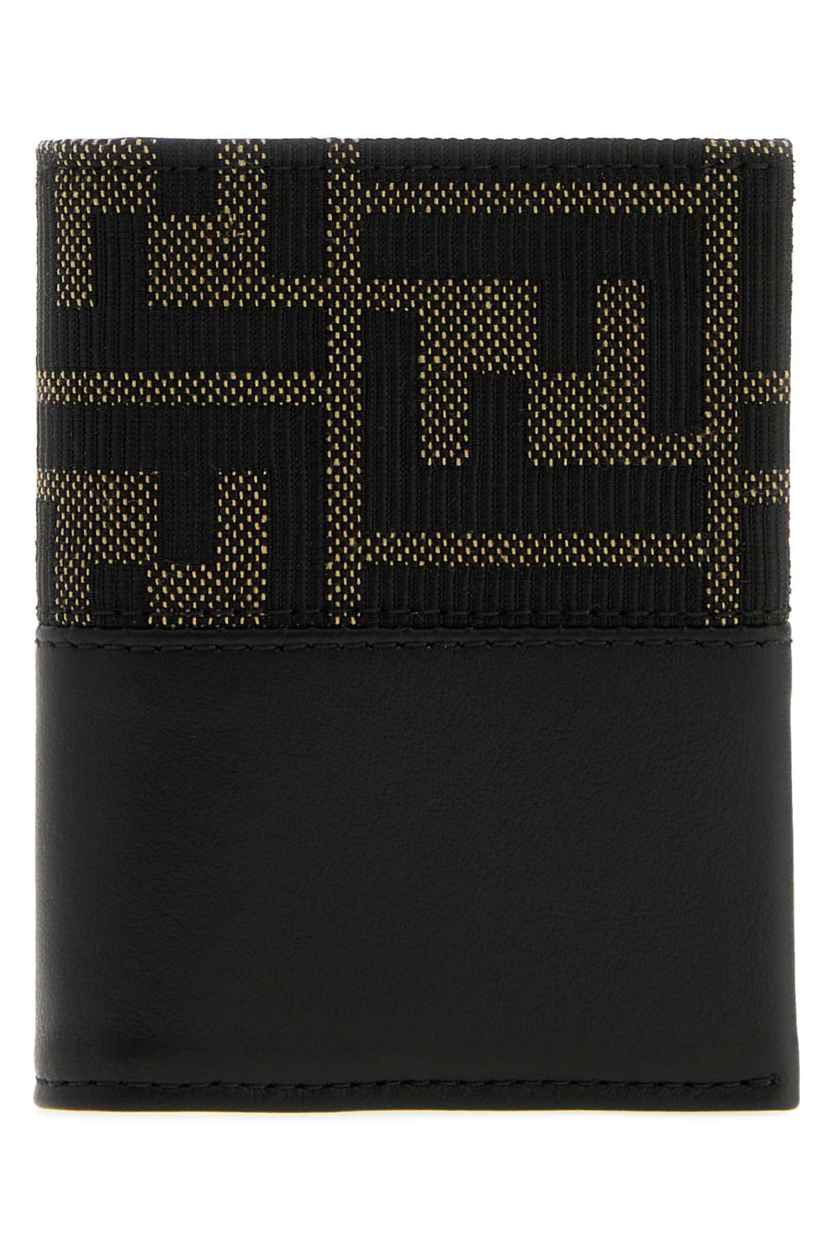 Fendi Men Black Jacquard And Leather Ff Card Holder FENDI