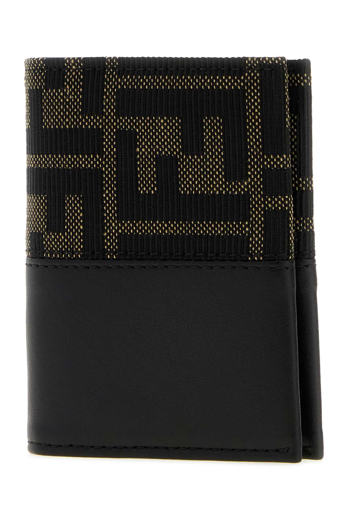 Fendi Men Black Jacquard And Leather Ff Card Holder FENDI