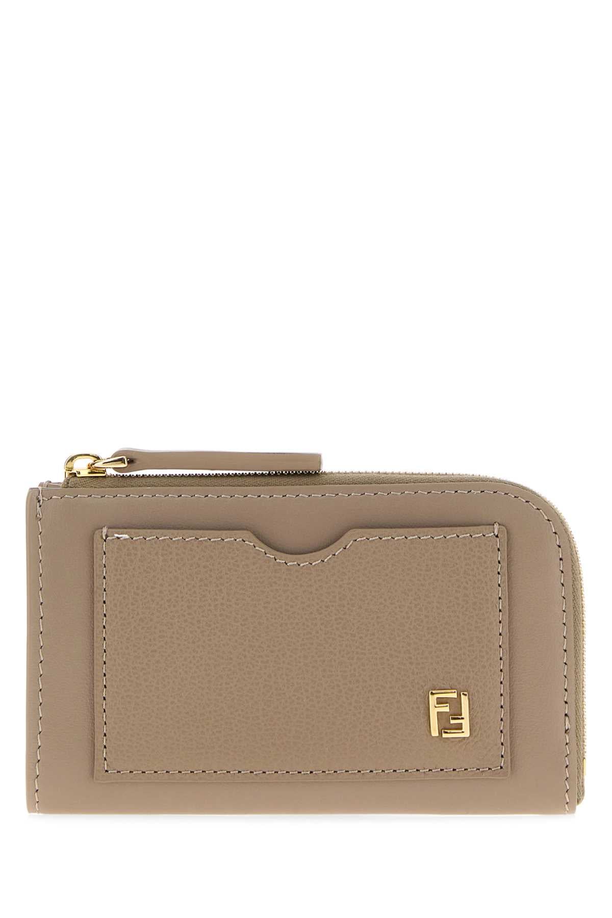 Fendi Women Dove Grey Leather Ff Card Holder FENDI