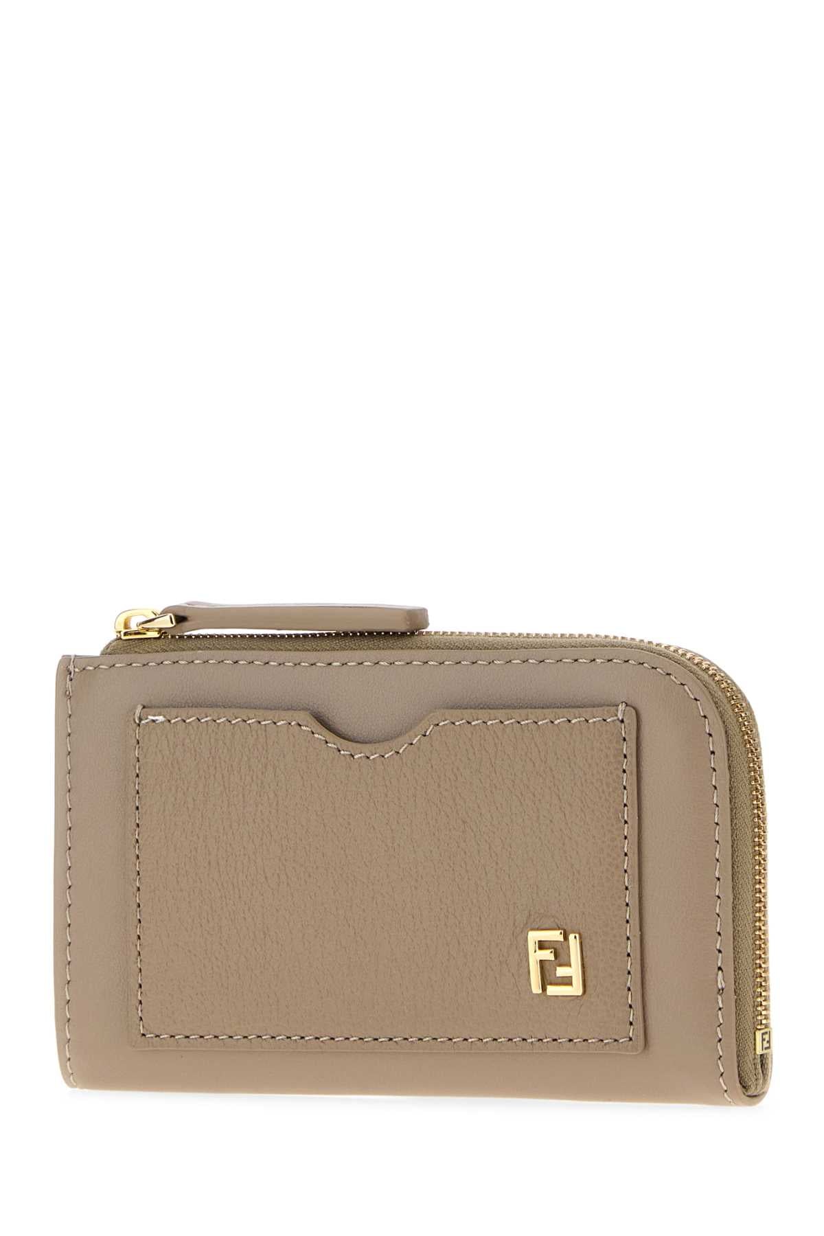 Fendi Women Dove Grey Leather Ff Card Holder FENDI