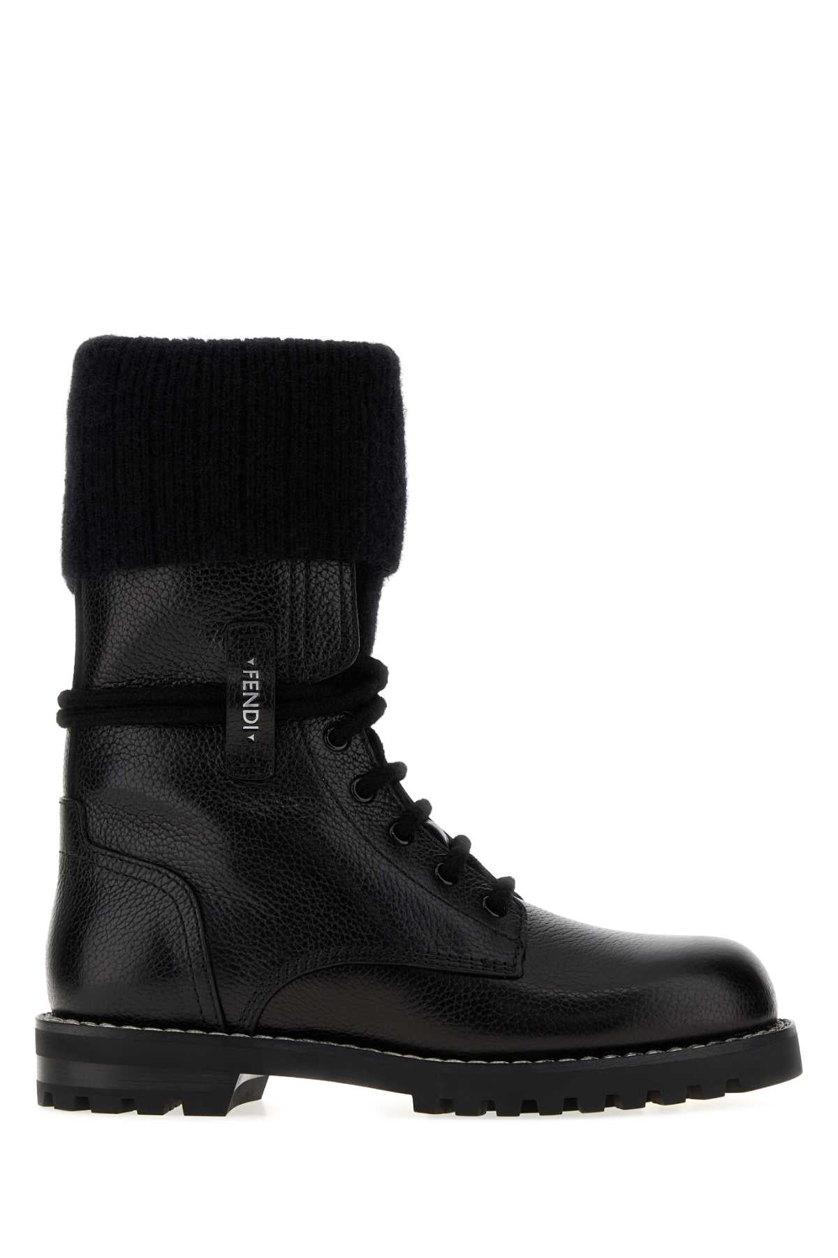 Fendi Women Black Leather Fendi Commando Ankle Boots FENDI