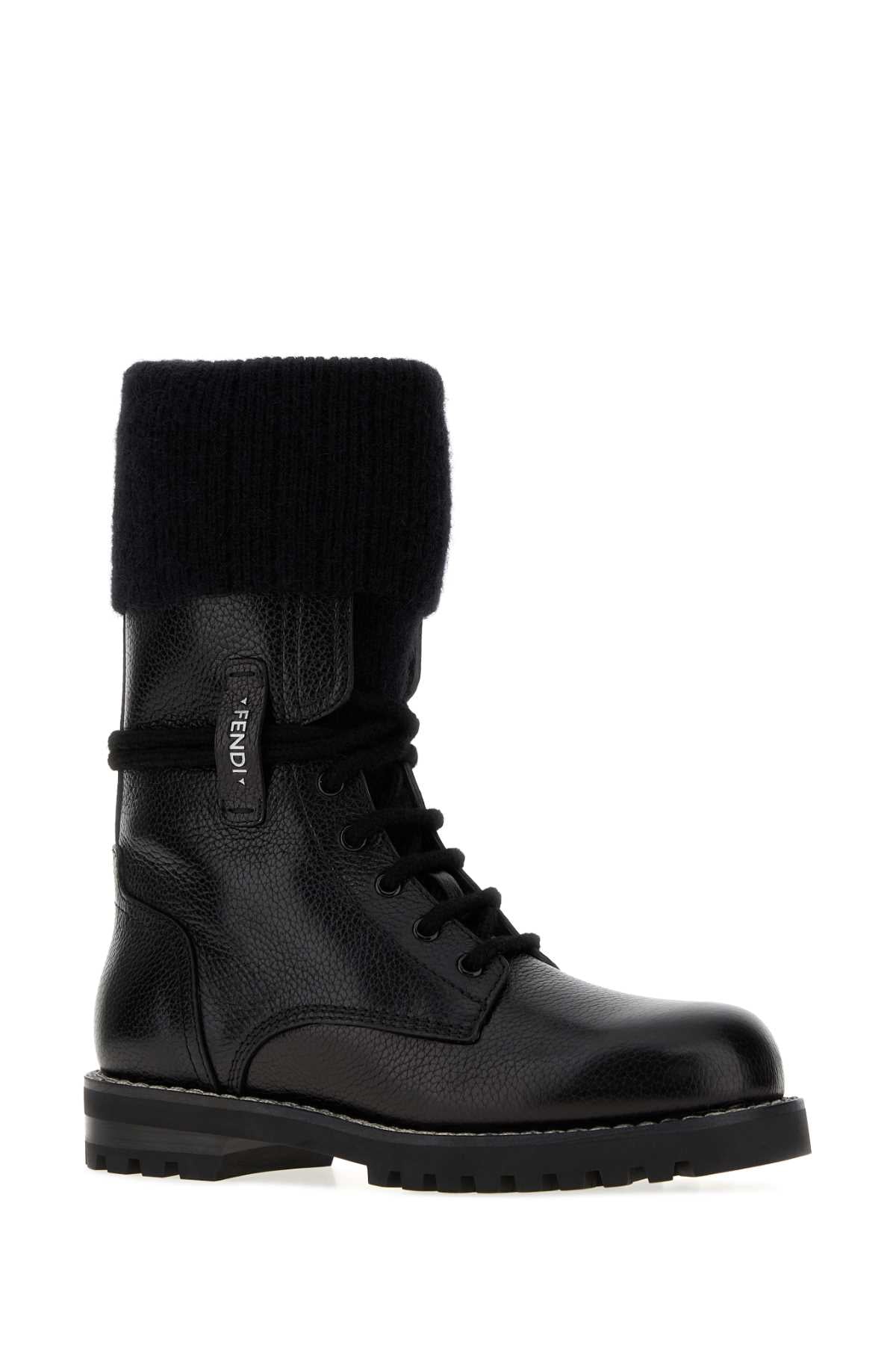 Fendi Women Black Leather Fendi Commando Ankle Boots FENDI