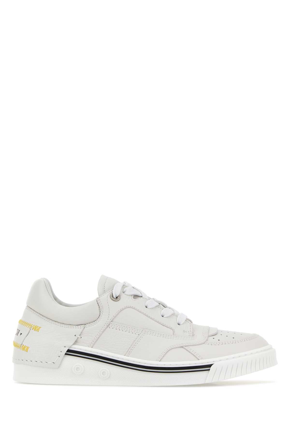 Fendi Men Ivory Leather Fendi Fender Sneakers FENDI