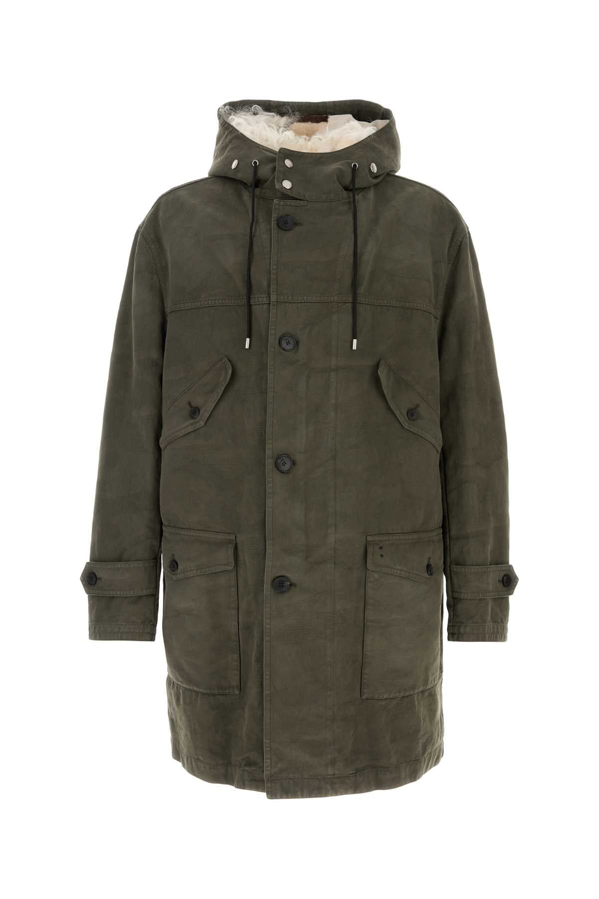 Fendi Men Army Green Cotton Parka Coat FENDI