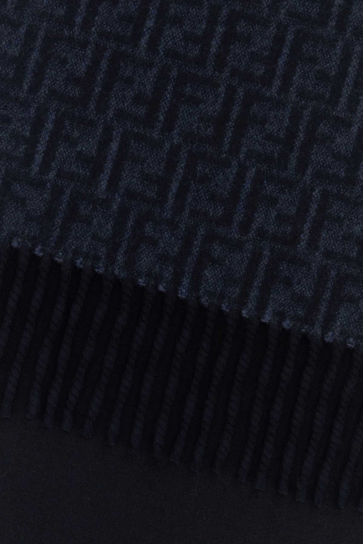 Fendi Men Dark Blue Wool And Cashmere Reversible Scarf FENDI
