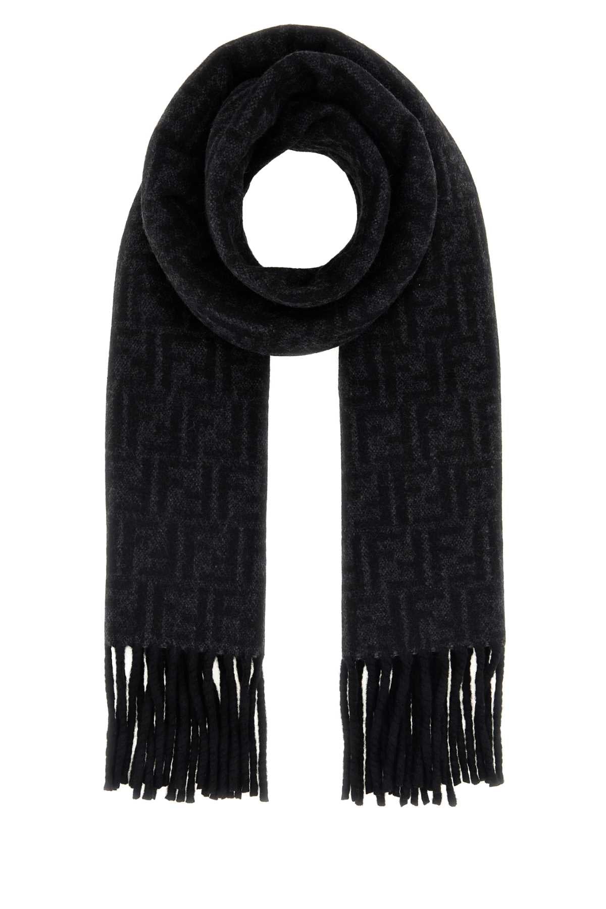 Fendi Men Black Wool And Cashmere Reversible Scarf FENDI