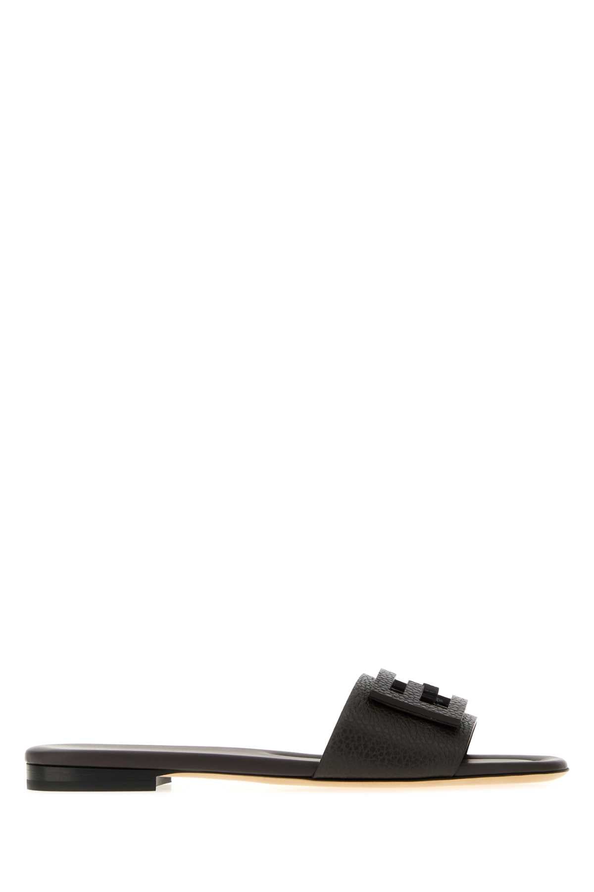 Fendi Women Black Leather Baguette Slippers FENDI