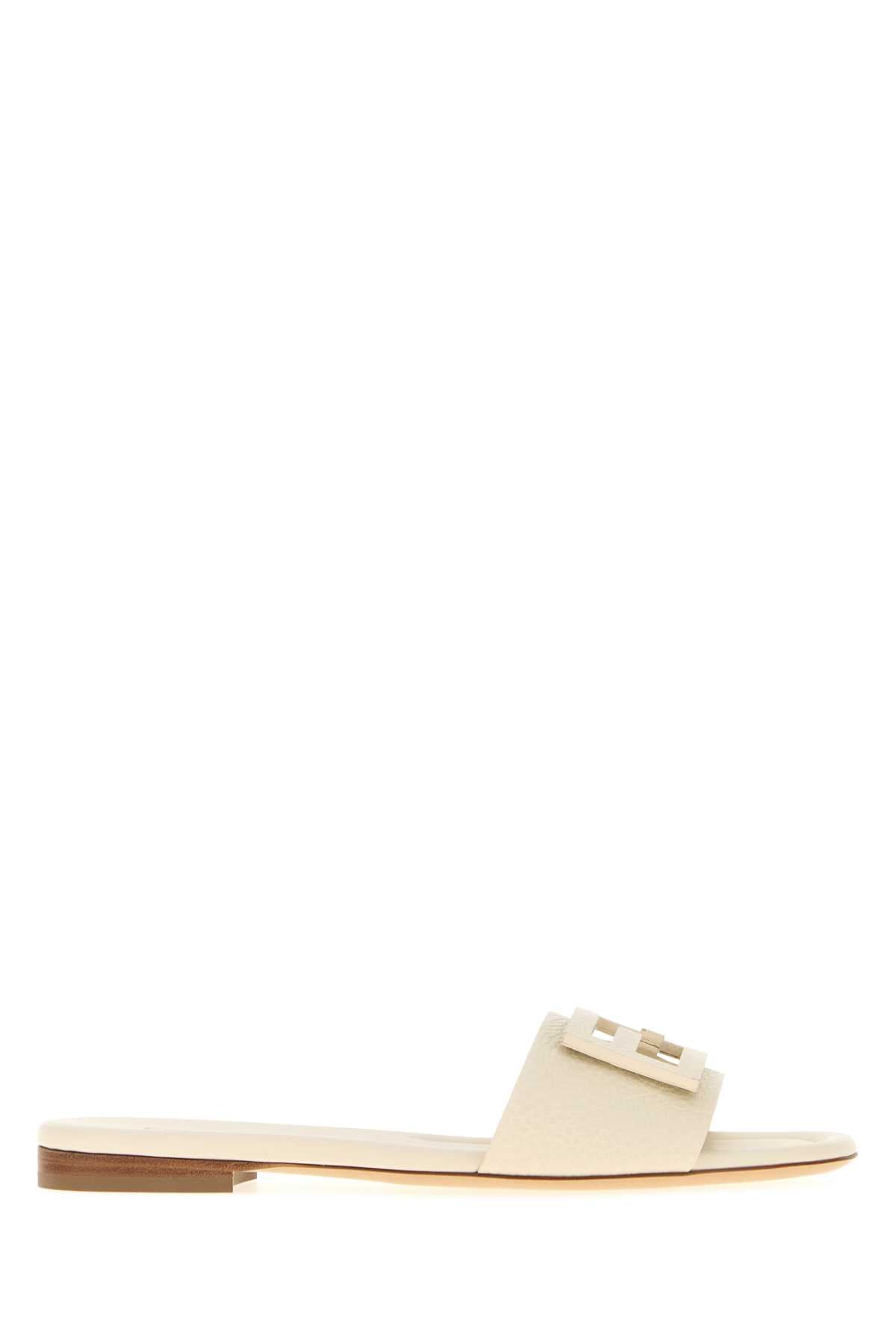 Fendi Women Ivory Leather Baguette Slippers FENDI
