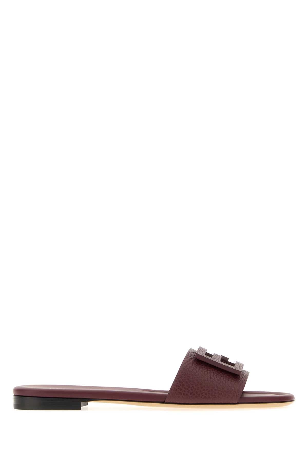 Fendi Women Aubergine Leather Baguette Slippers FENDI