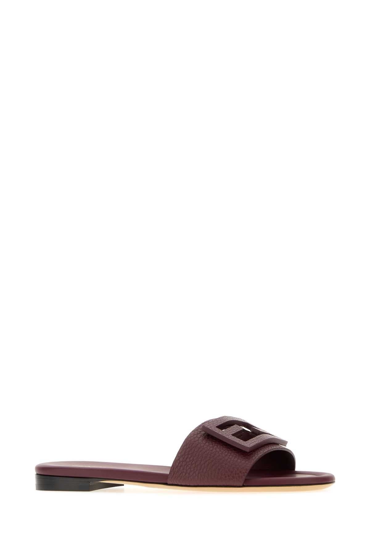 Fendi Women Aubergine Leather Baguette Slippers FENDI