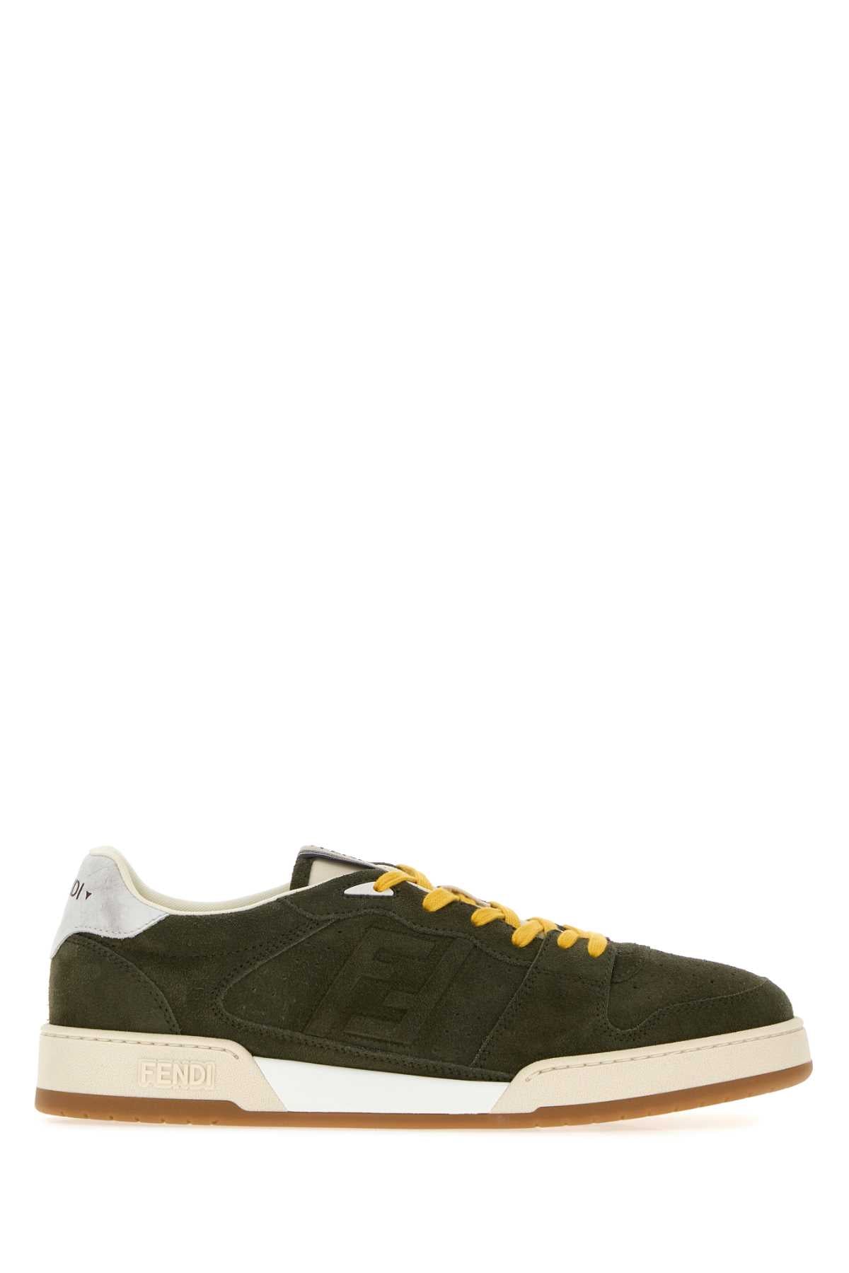 Fendi Men Olive Green Suede Fendi Match Sneakers FENDI