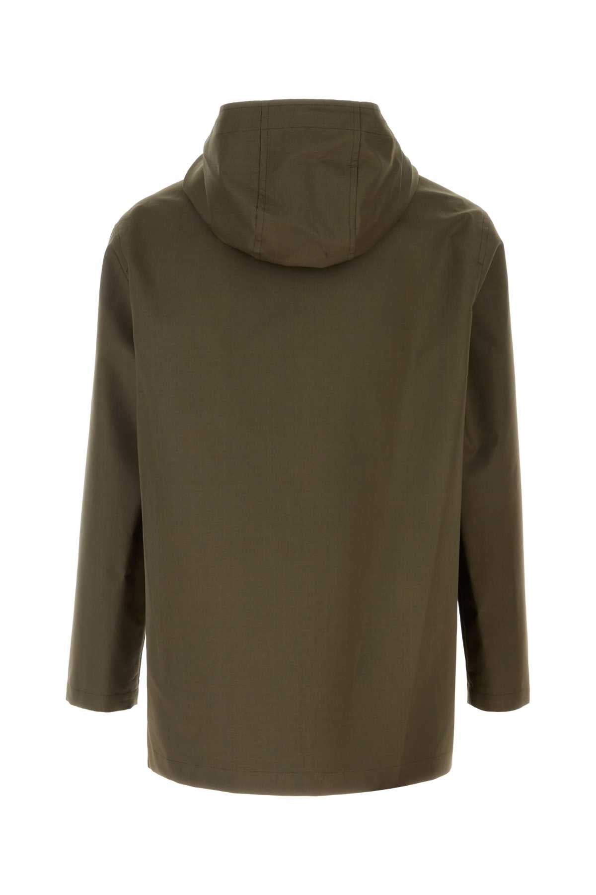Fendi Men Army Green Jacquard Parka Coat FENDI