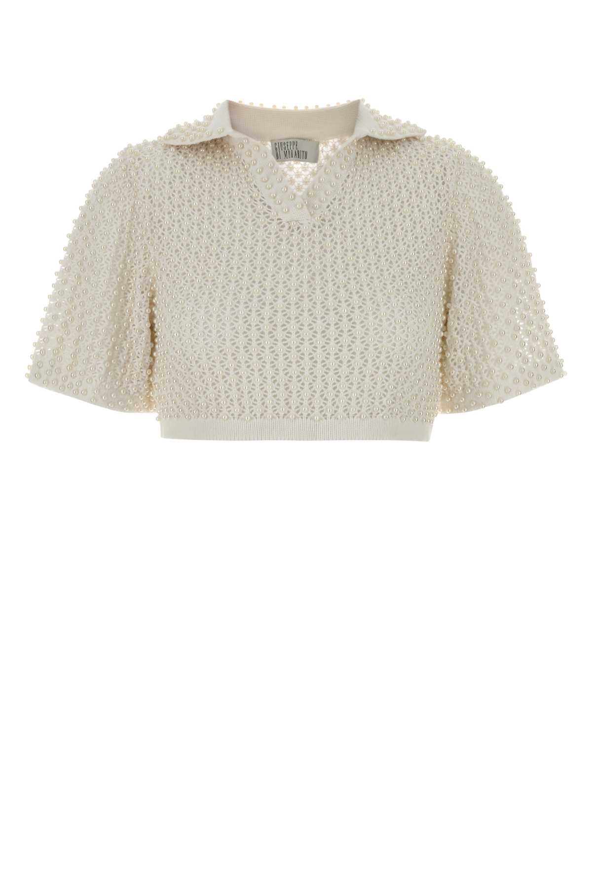 Giuseppe Di Morabito Women White Crochet Polo Shirt GIUSEPPE DI MORABITO