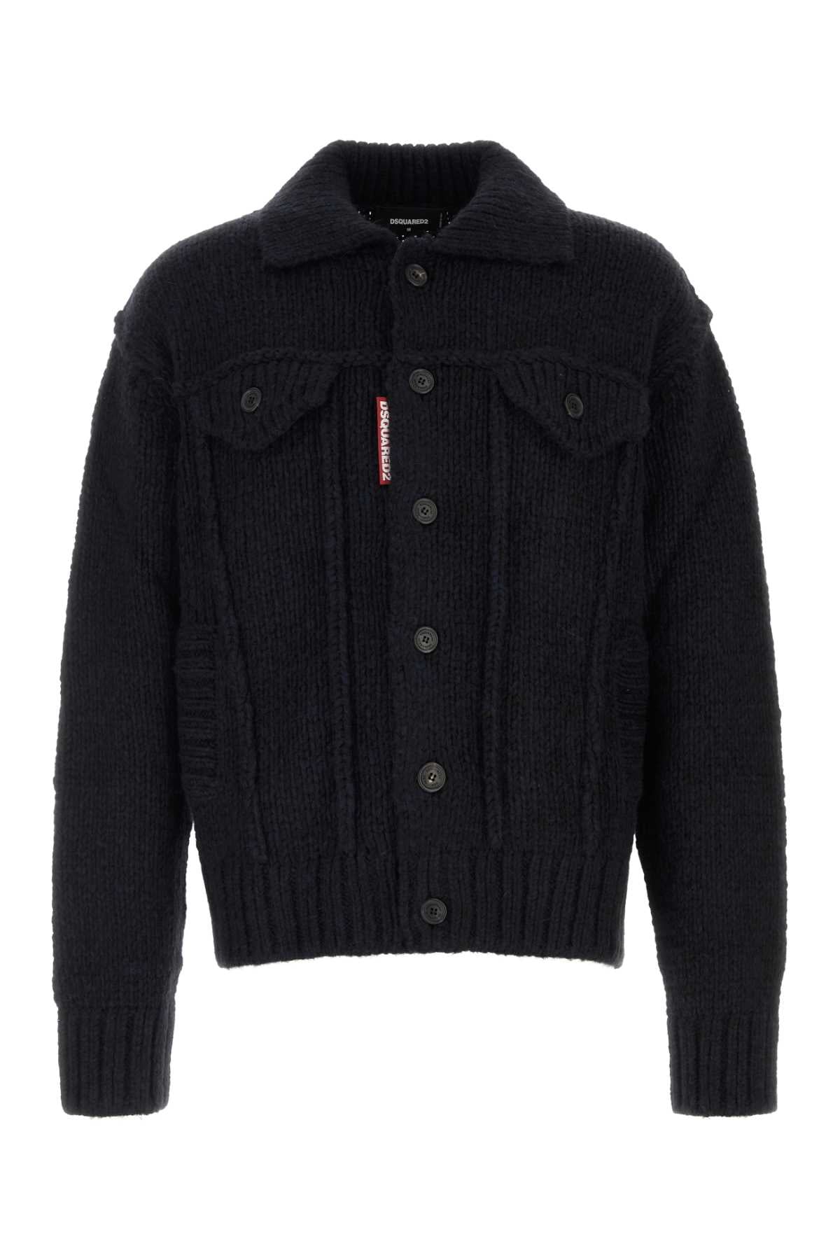 Dsquared Men Melange Dark Blue Knit Cardigan DSQUARED2