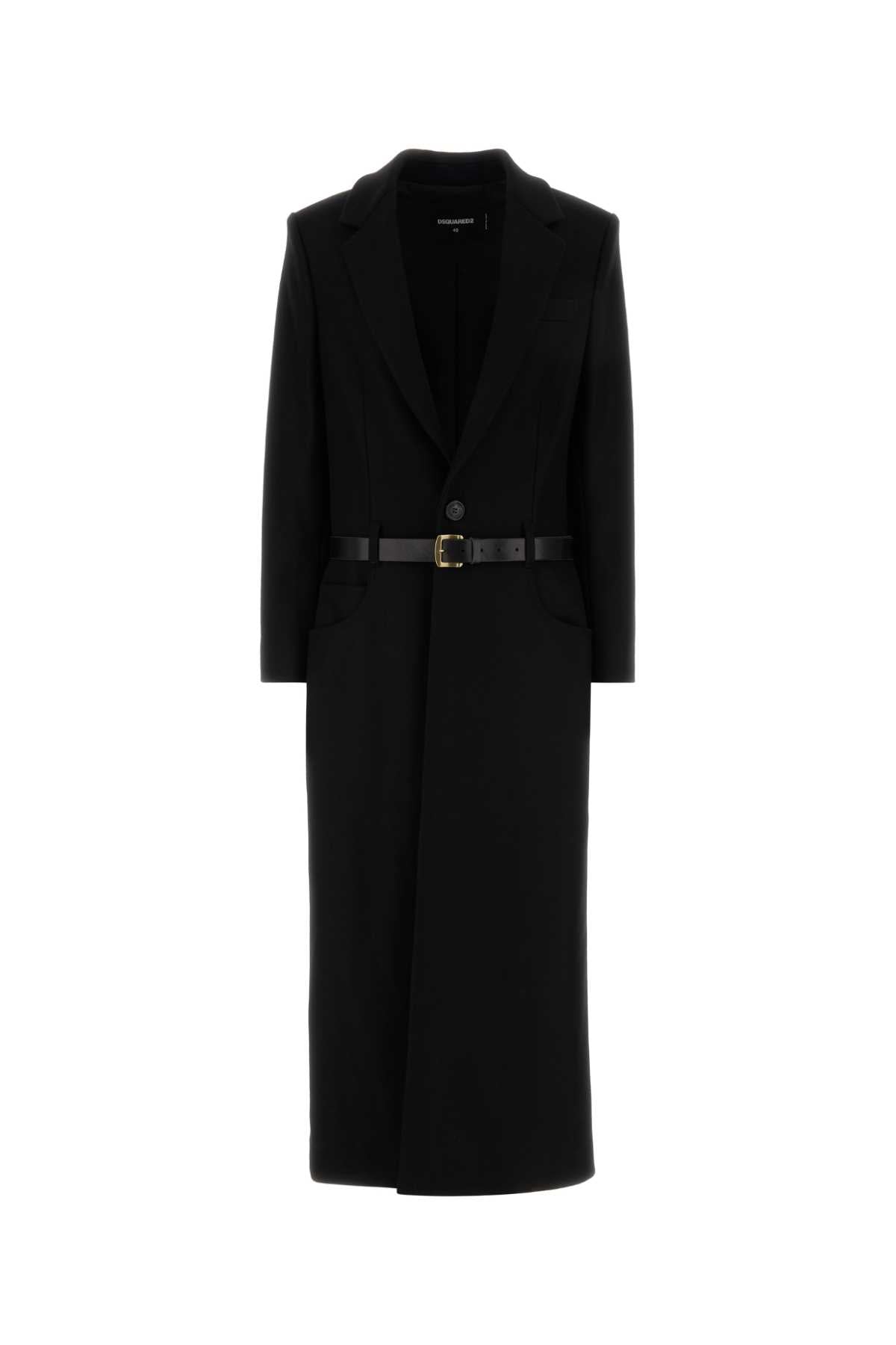 Dsquared Women Black Stretch Wool Blend Coat DSQUARED2