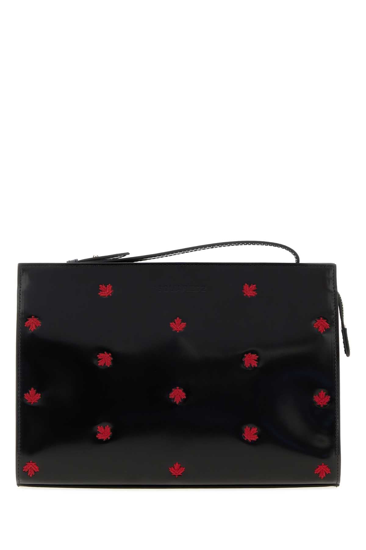 Dsquared Men Black Leather Maple Leaf Clutch DSQUARED2