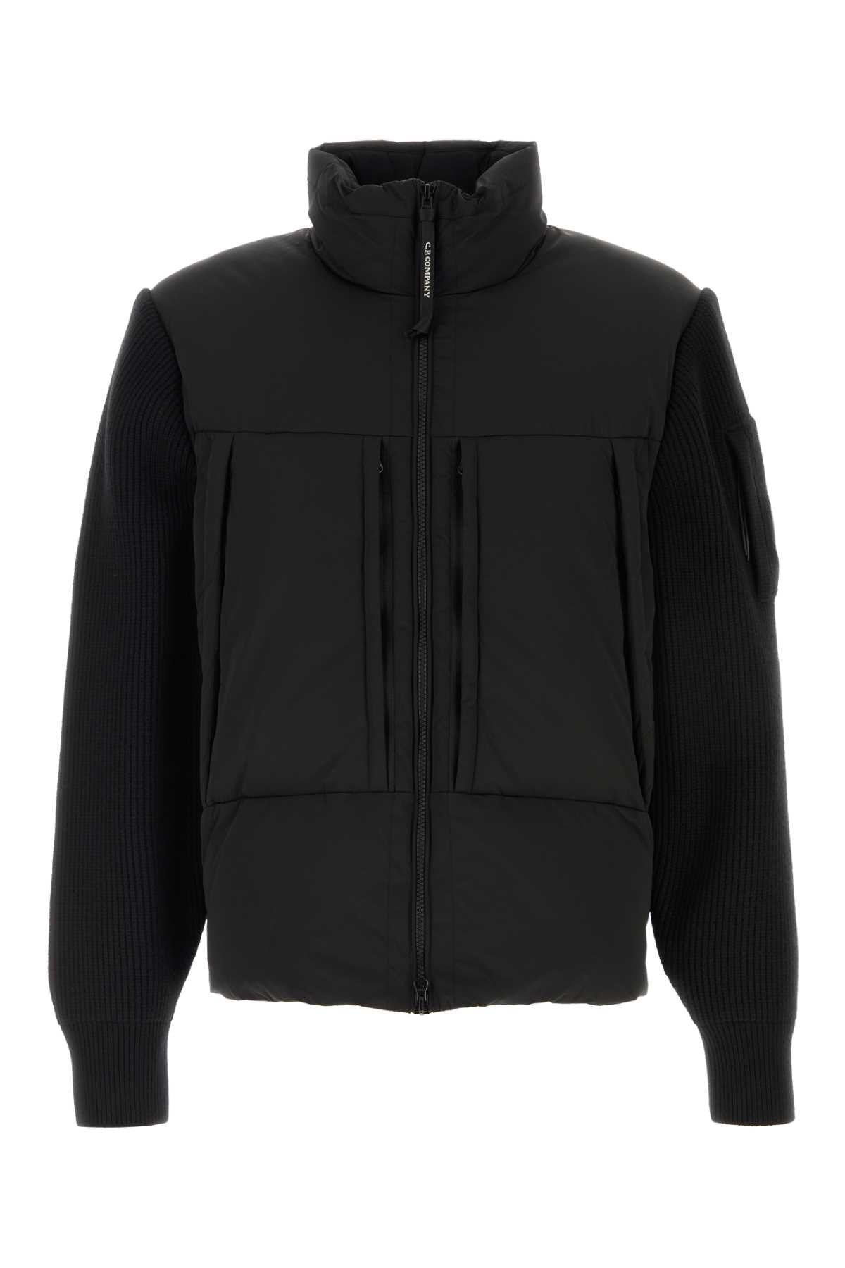 C.P. Company Men Black Knit And Stretch Nylon Down Jacket C.P. COMPANY